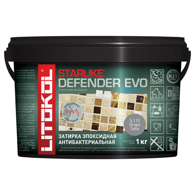 затирка для швов LITOKOL Starlike Defender Evo 1-15мм 1кг серая