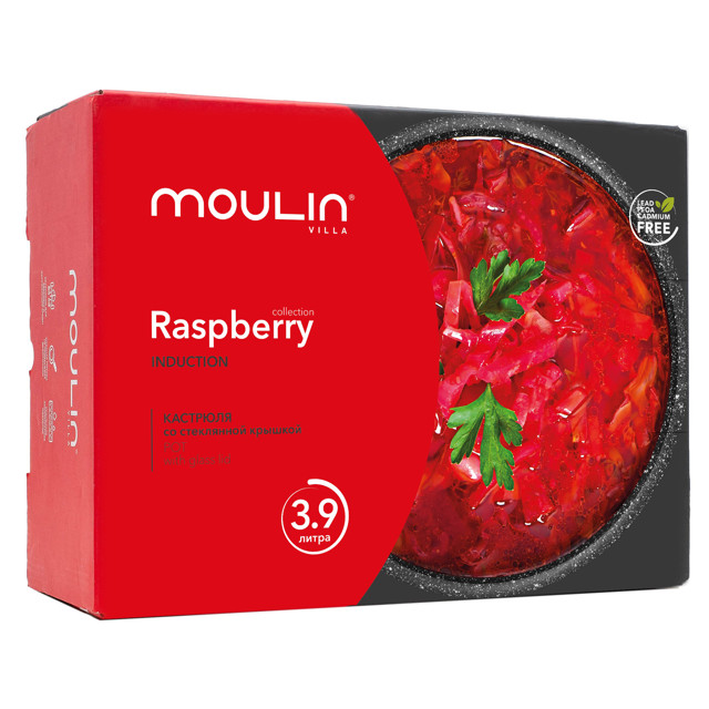 кастрюля MOULIN VILLA Raspberry 3,9л 24см антипр.покр. кован.алюм. стеклянная крышка индукция