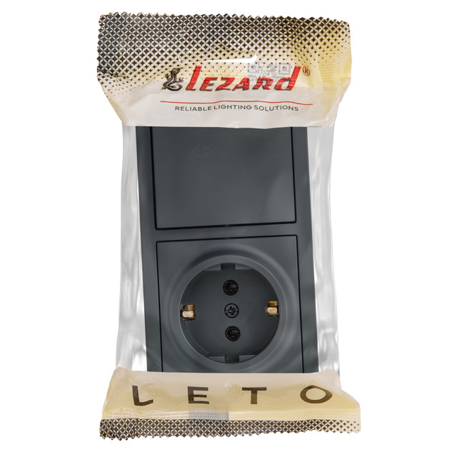 блок переключатель 1-клавишный и розетка LEZARD Leto с/з графит