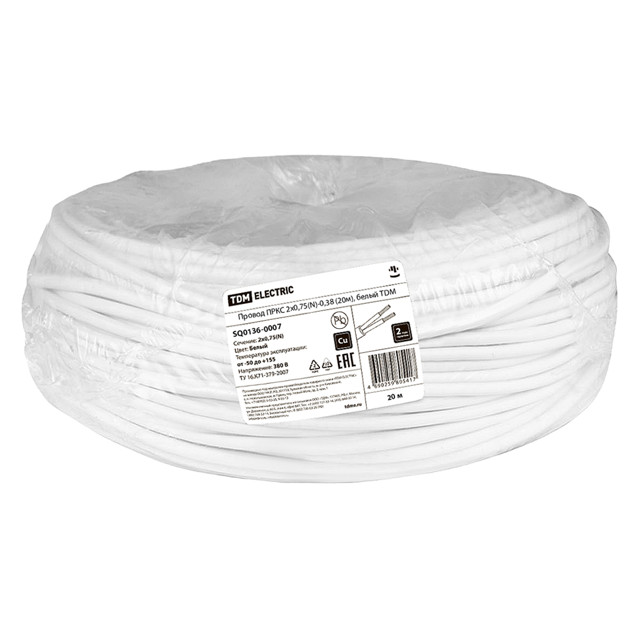 кабель ПРКС TDM ELECTRIC 2х0,75 N 0,38 20м белый
