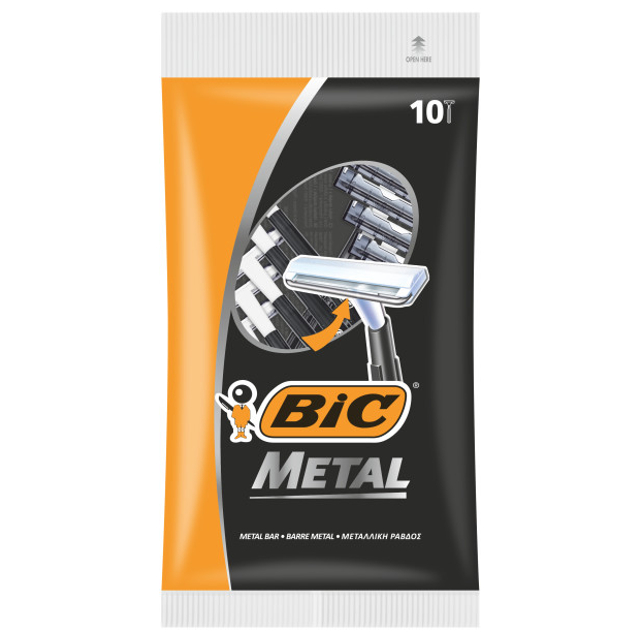 станок для бритья BIC Metal 10шт с защитным металлическим покрытием одноразовый