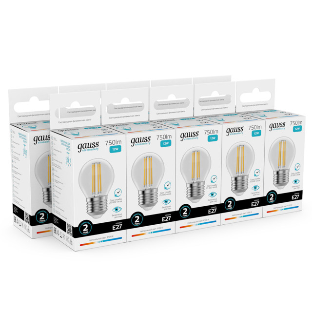 лампа филаментная GAUSS Filament Elementary 12Вт Е27 LED 750Лм 4100К шар