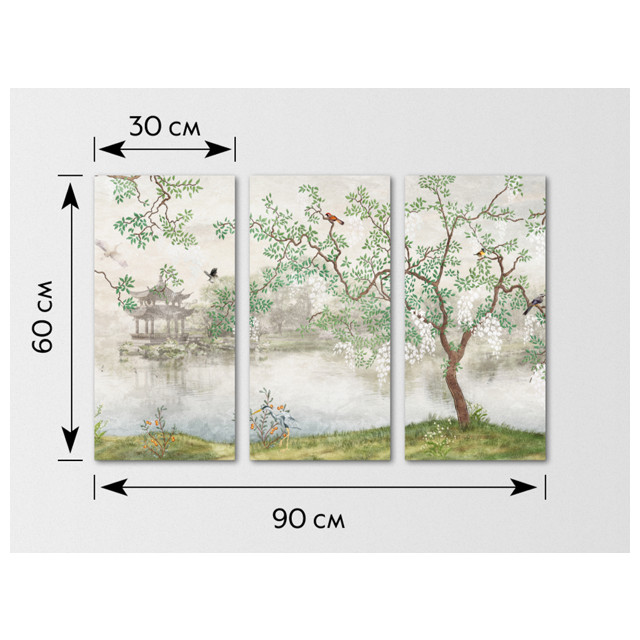 картина модульная ЯПОНСКИЙ САД канвас 300х600мм 3 шт