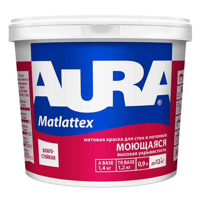 краска в/д AURA Mattlatex моющаяся 0,9л белая, арт.4607003919917