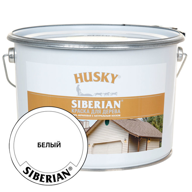 краска акриловая фасадная HUSKY SIBERIAN для дерева база А 9л белая, арт.28049