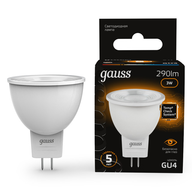 лампа светодиодная GAUSS 3Вт GU4 LED 290ЛМ 3000K MR11 спот