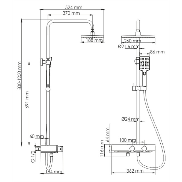 система душевая WASSER KRAFT A11301 Thermo с термостатическим смесителем хром