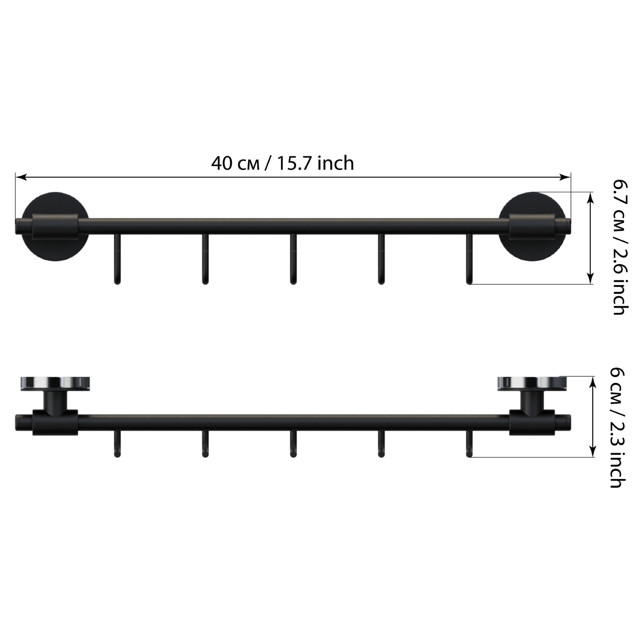полотенцедержатель с 5 крючками FORA Lord черный