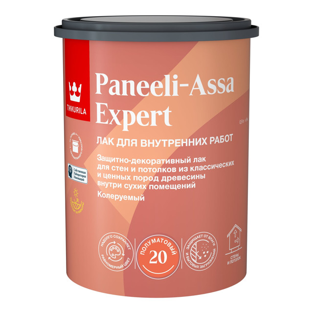 лак в/д TIKKURILA Paneeli-Assa Expert интерьерный полуматовый 0,9л, арт.700014047