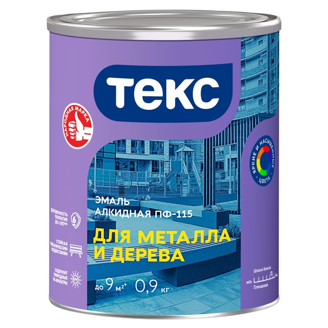 эмаль ПФ-115 ТЕКС для металла и дерева 0,9кг красная, арт.700001498