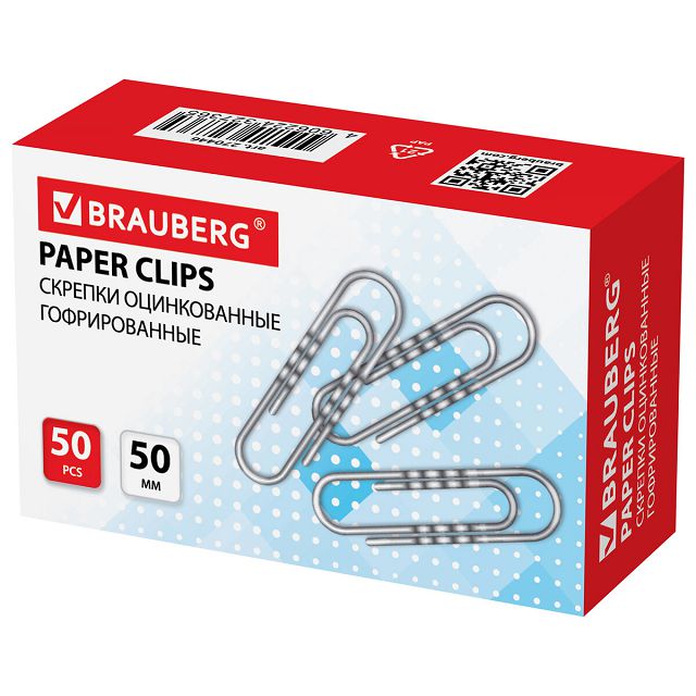 скрепки BRAUBERG 50мм 50 шт  оцинкованные гофрированные