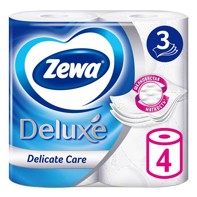 бумага туалетная ZEWA Deluxe 4 шт./уп. 3-сл, 145 листов, без аромата