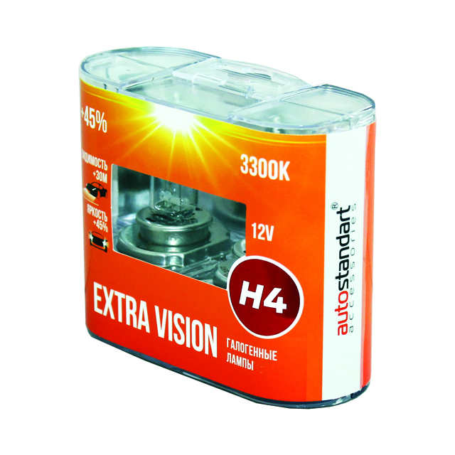 лампа AUTO STANDART H4 12В 60/55Вт +45% Extra Vision 2шт