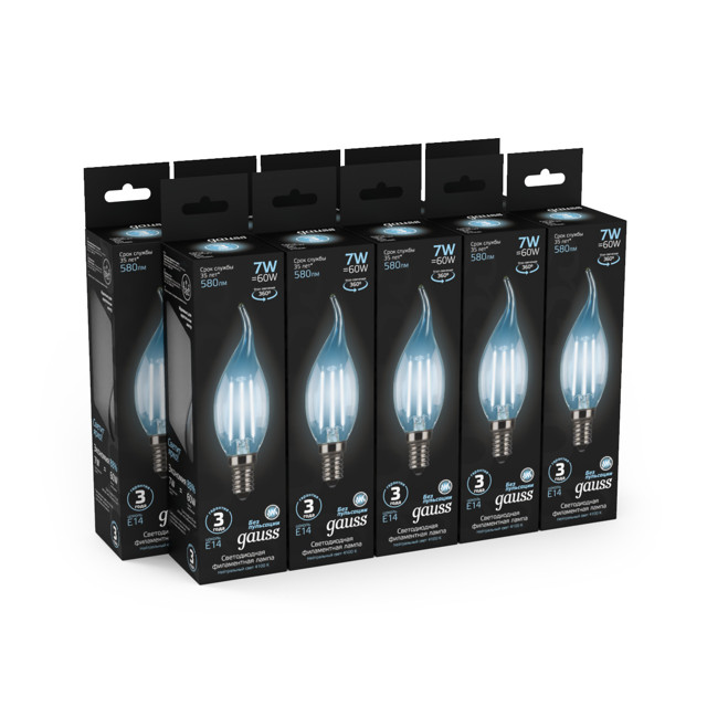 лампа GAUSS Filament 7Вт Е14 LED 580Лм 4100К свеча на ветру