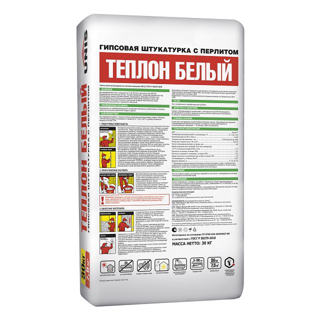штукатурка гипсовая UNIS Теплон Белый 30кг