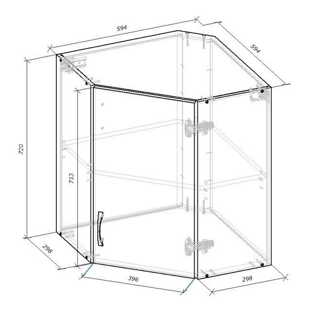 шкаф навесной угловой 600х600х720мм 1 дверь МДФ/ЛДСП