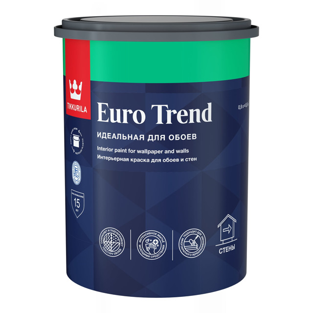 краска в/д TIKKURILA Euro Trend для обоев база А 0,9л белая, арт. 700009616