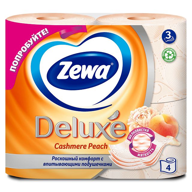 бумага туалетная ZEWA Deluxe 4шт в уп. 3-слойные 145 листов аромат персик