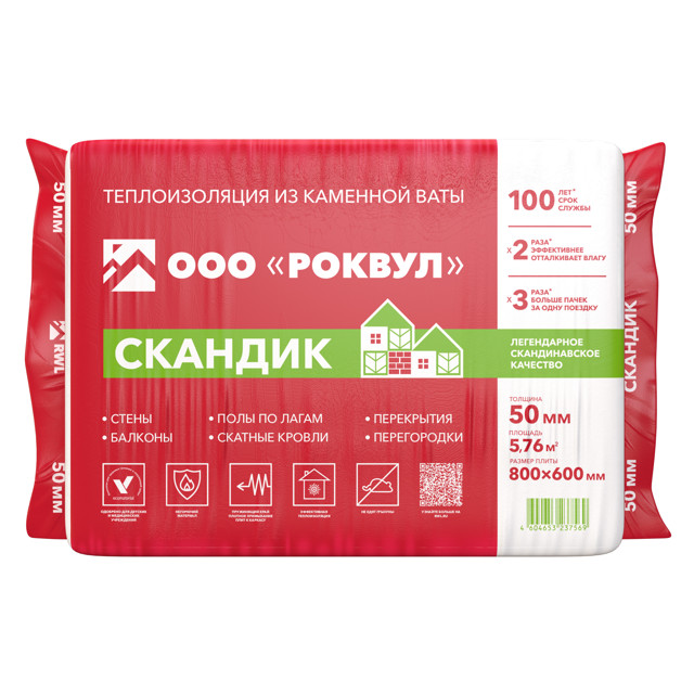 теплоизоляция ROCKWOOL Лайт Баттс Скандик 800х600х50мм