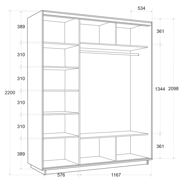 корпус шкафа-купе Экспресс 1800х2200х600мм Белый снег/ЛДСП