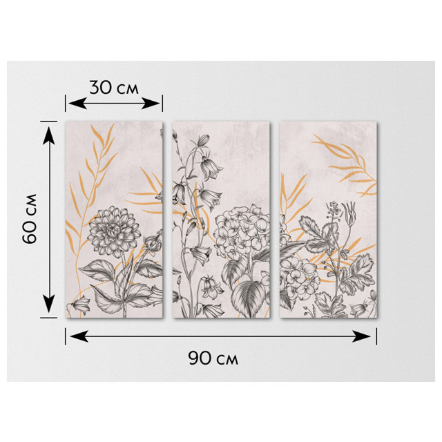 картина модульная БОТАНИКА канвас 300х600мм 3 шт