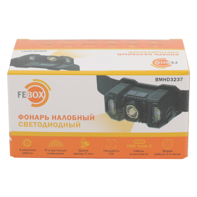 фонарь налобный FEBOX 3Вт LED SMD 100Лм Li-ion 1,2Ач 6 режимов зеленый
