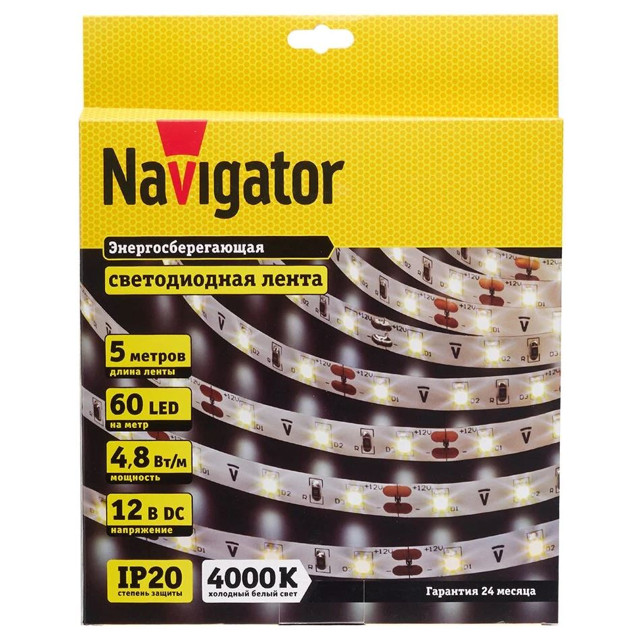 лента светодиодная Navigator 4,8Вт IP20 12В 4000К 5м