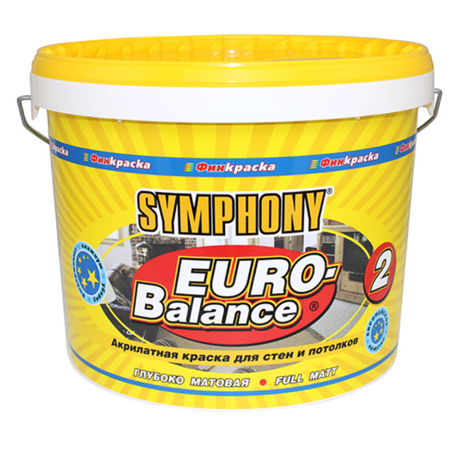 краска в/д SYMPHONY Euro-balance 2 база А глубоко матовая 9л белая, арт.9039