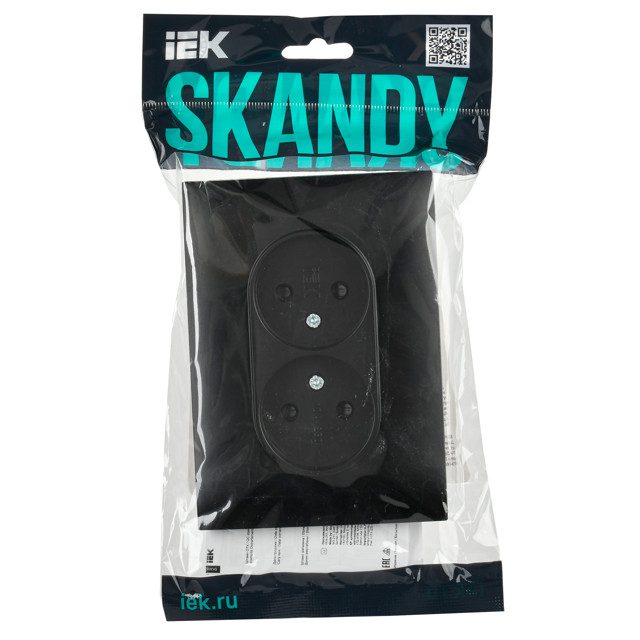 розетка 2 поста IEK Skandy б/з с/ш 10А черный