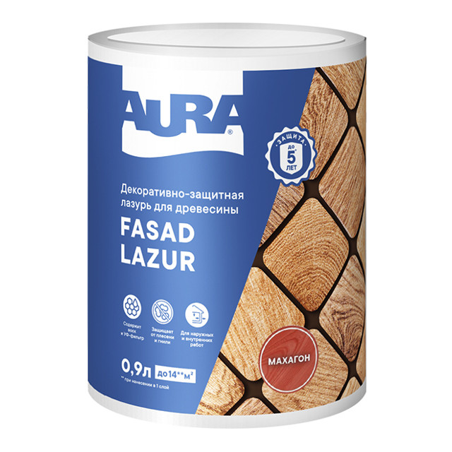 средство деревозащитное Aura Fasad Lazur махагон 0,9л, арт.AWW008