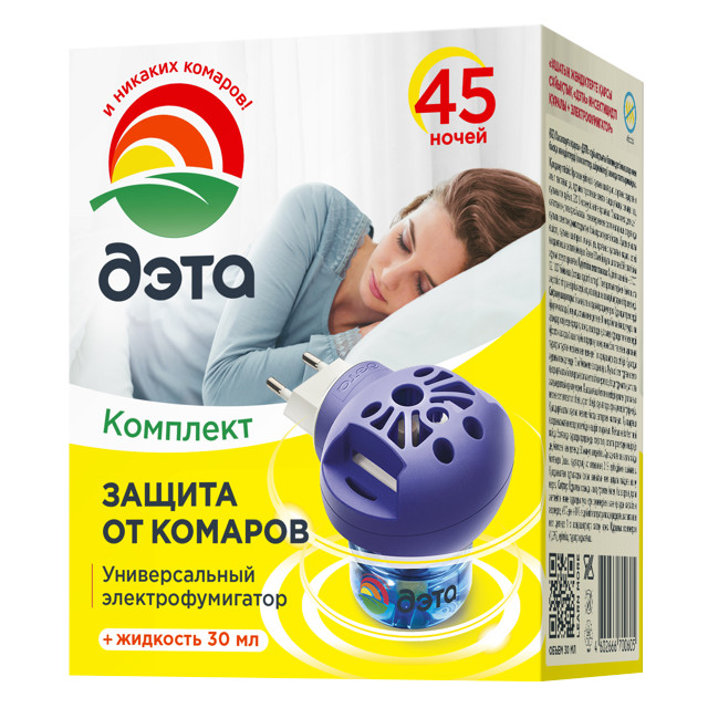 комплект ДЭТА фумигатор + жидкость 45 ночей от комаров 30мл