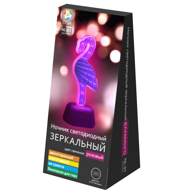 светильник ночник OGM Фламинго 3хАА пластик розовый