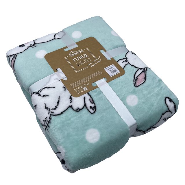плед микрофибра Cute rabbit, 140х200 см, мятный