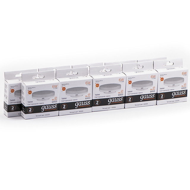 лампа Gauss Elementary 6Вт GX53 440Лм LED 3000К спот