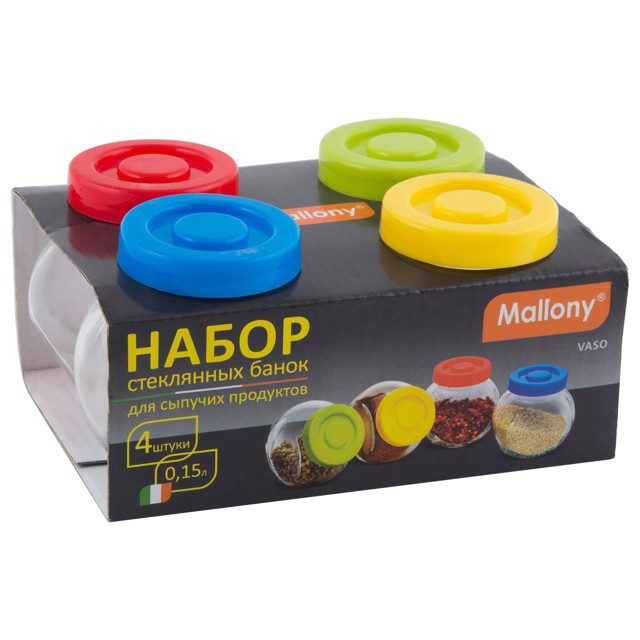 набор банок MALLONY Vaso 4шт. 150мл стекло, пластик