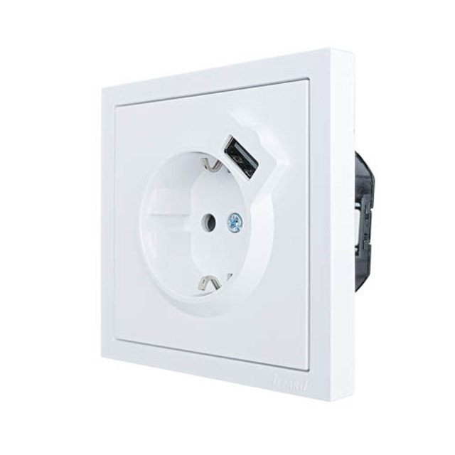 розетка 1 пост LEZARD Zima с/з + USB разъём белый