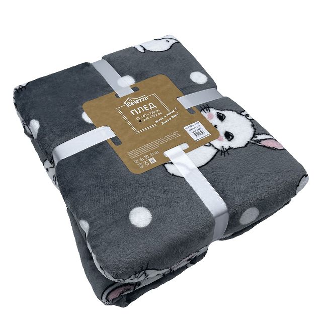 плед микрофибра Cute rabbit, 140х200 см, серый