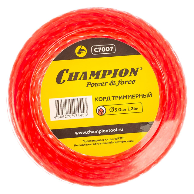 леска для триммера CHAMPION Twisted Square 3мм 25м витой квадрат