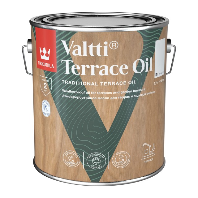 масло для террас TIKKURILA Valtti Terrace Oil база EC 2,7л бесцветное, арт.700010364