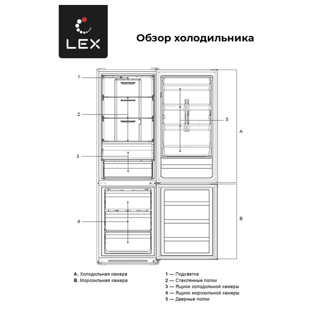 холодильник двухкамерный LEX LKB201.2BgD 204х65,7х68,8см No Frost бежевый