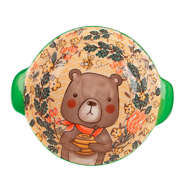 блюдо для запекания NOUVELLE HOME Kawaii Forest Bear 18,5х16х5,5см 0,55л круглое с ручками фарфор