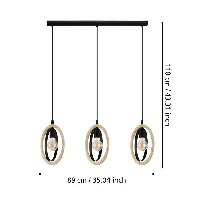 светильник подвесной EGLO Basildon 3x40Вт E27 сталь дерево черный