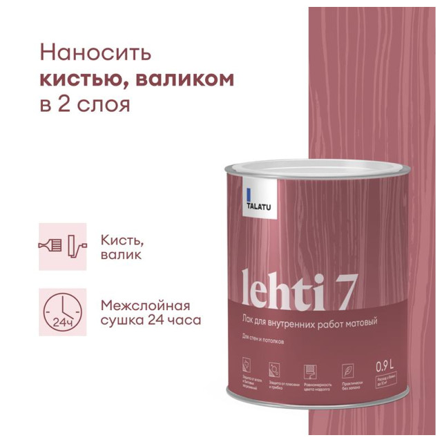 лак в/д TALATU Lehti 7 для стен и потолков матовый 0,9 л бесцветный, арт. S1213003001