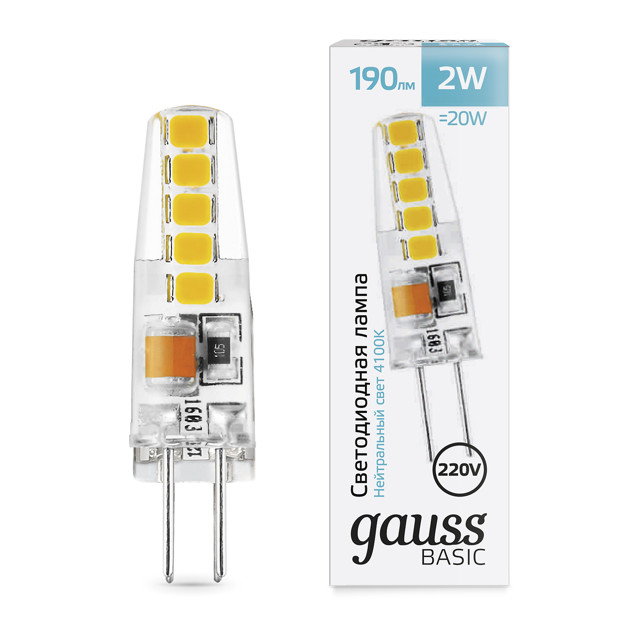 лампа GAUSS Basic G4 2Вт LED 190Лм 4100K силикон