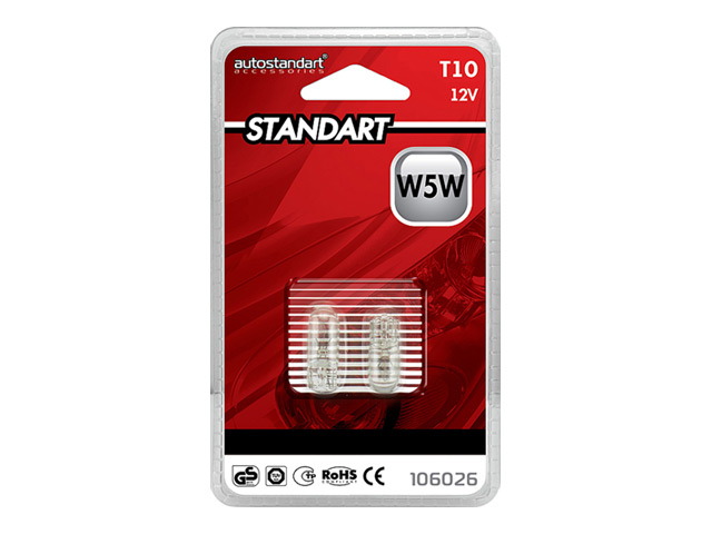 лампа AUTO STANDART W5W 12В T10 5Вт 2шт