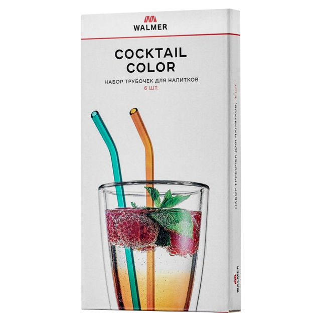 трубочки для напитков WALMER Cocktail Color 6шт стекло термостойкое