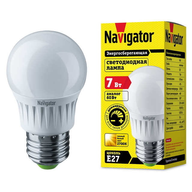 лампа светодиодная 7Вт E27 диммируемая NAVIGATOR 2.7K