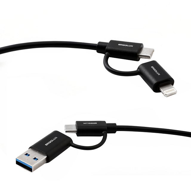 кабель 4 в 1 USB/Type C-Type C/Lightning ERGOLUX ELX-CDC07-C02 черный