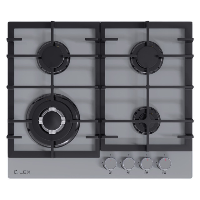 поверхность газ на стекле LEX GVG 645 GR 4 конфорки чугун серый
