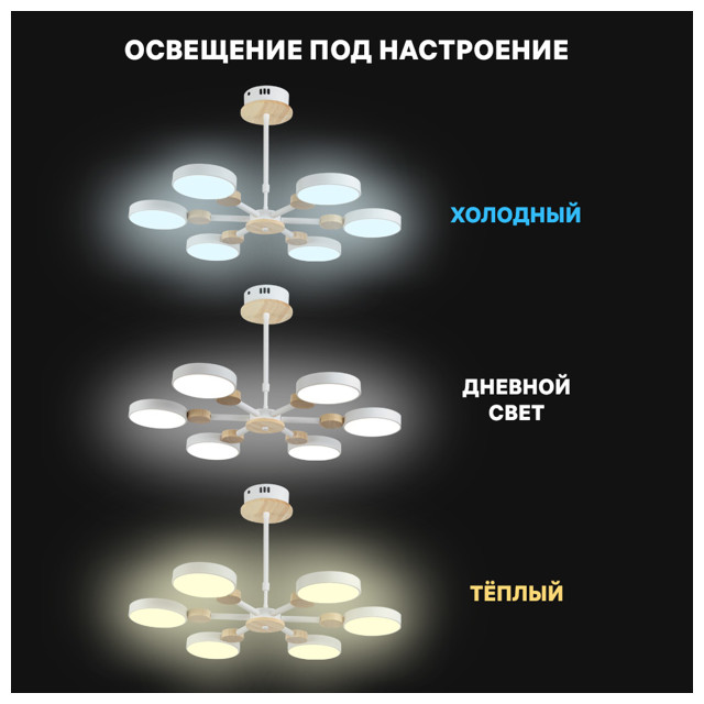 люстра потолочная RITTER Scandia 102Вт LED 7200Лм 2700/6400К белый/дерево